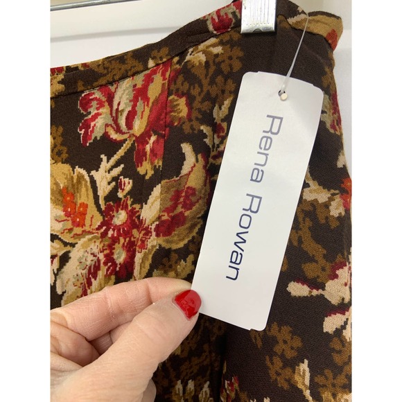 Vtg Rena Rowan Brown Floral Rayon Wool Blend Midi Skirt Size 12 NWT Old Stock - Picture 3 of 7